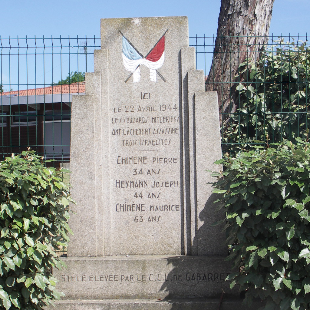 Gabarret - avenue de Mercadieu, trois "israélites assassinés par les soudards hitlériens"