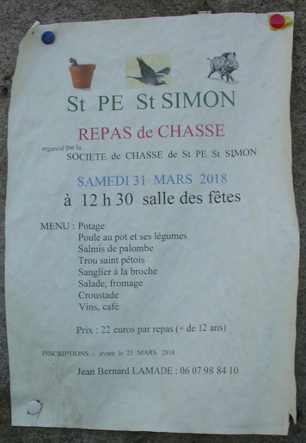 Saint Pé - Saint Simon - Affiche du banquet de chasse 2018